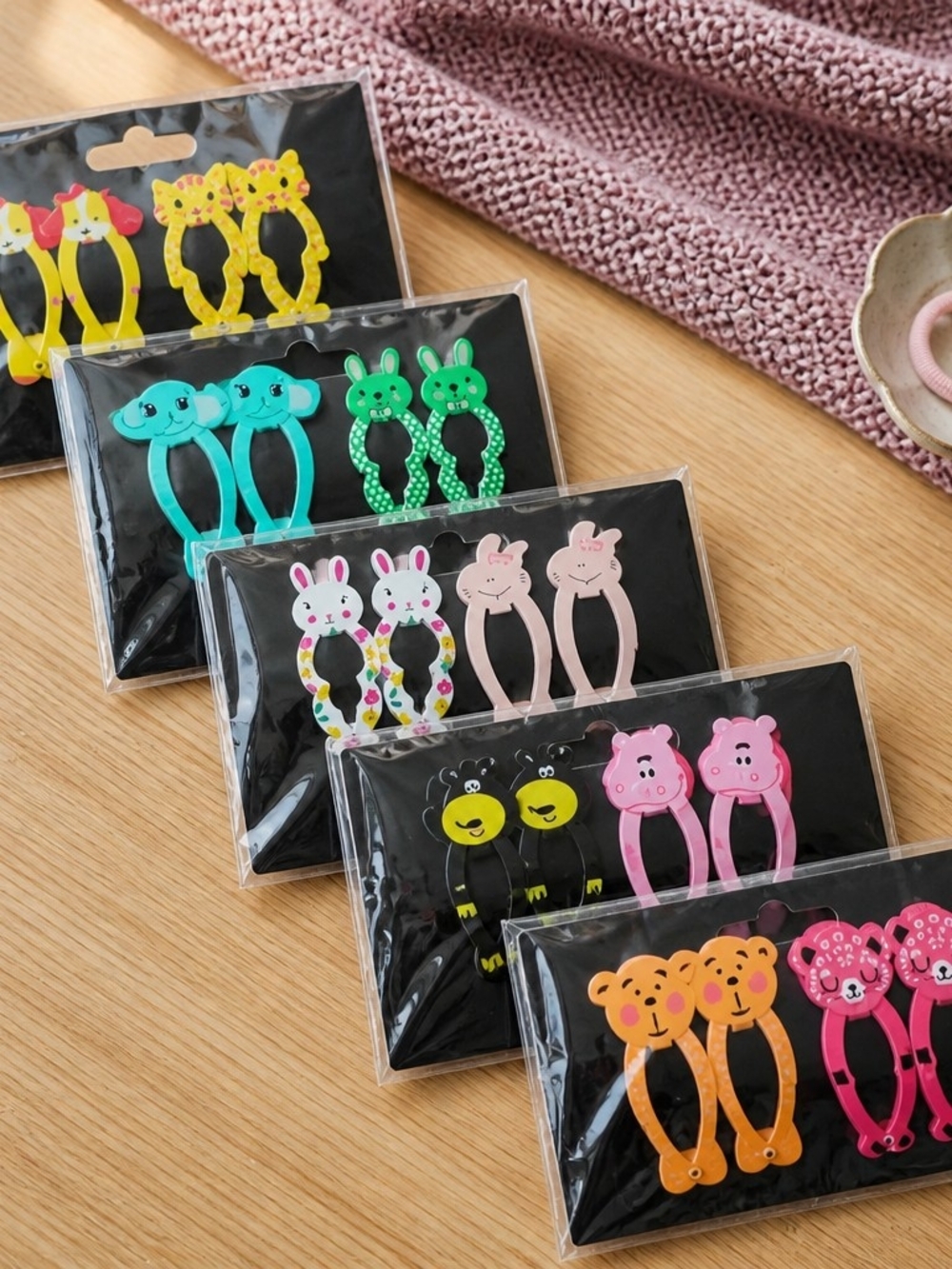 Kids Animal Hair Clips - Pink Bunny & Pig Set